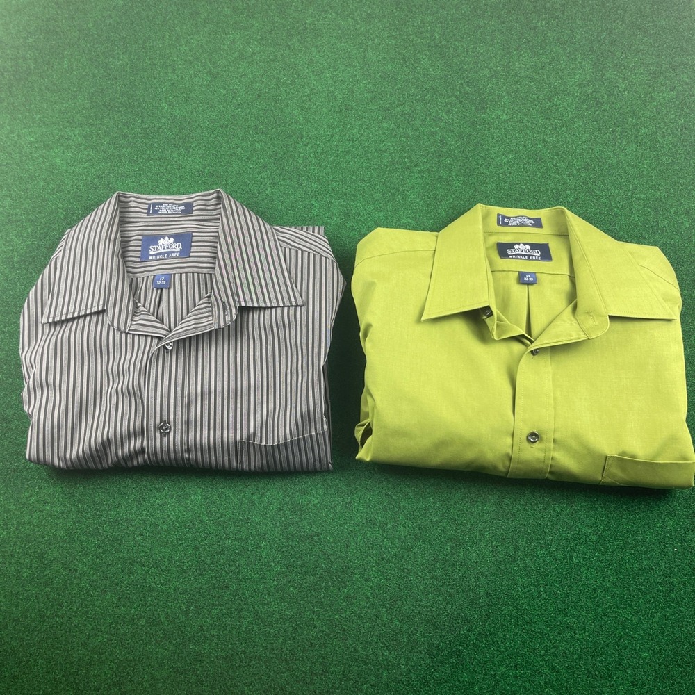 Stafford Wrinkle Free Super Shirt Mens 17 (32-33) Button Down Dress Shirts‎ Pair